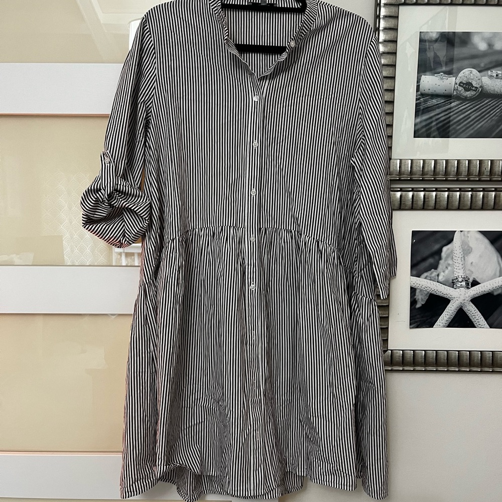 Madewell Black and White Striped Long Sleeve Dress